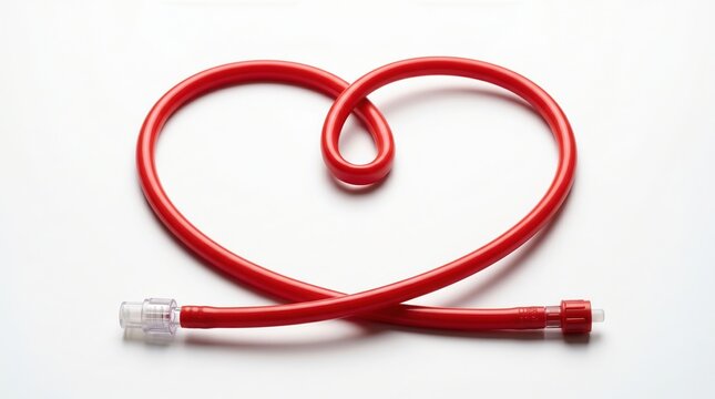 Red ethernet cable shaped like a heart on white background