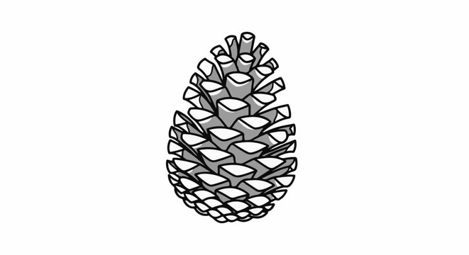 A gray and white drawing of a pinecone against a white background