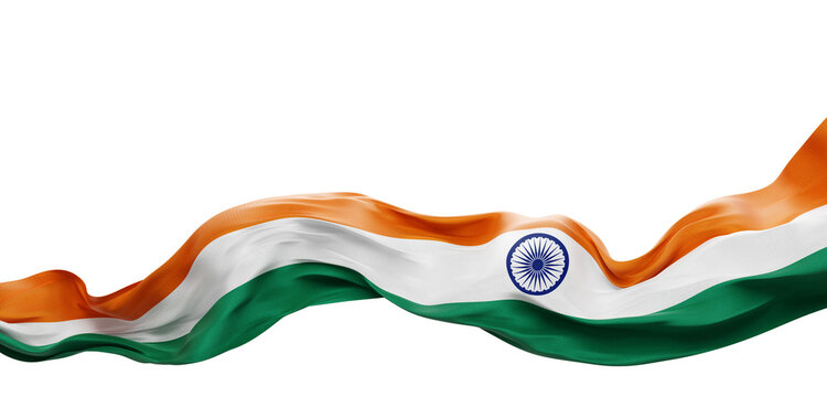 Indian or india flag ribbon flowing isolated on transparent background with copy space 3D render