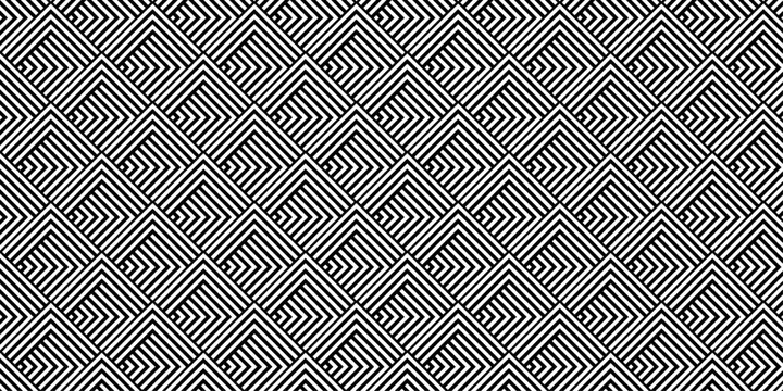 vector maze wall decoration black and white gradient striped square overlapping textile background. minimal grid metal diagonal line texture background.