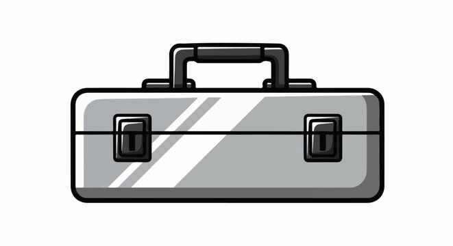 A simple grey metal toolbox with a handle and two latches