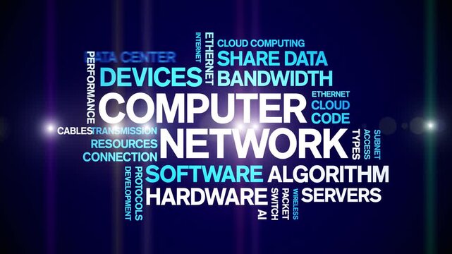 Computer Network animated word cloud-text design animation tag kinetic typography seamless loop.
