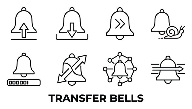 Transfer bell notification icons set incoming outgoing data and alerts.
