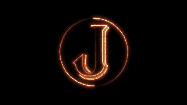 Glowing neon letter j animation loop spark effect modern