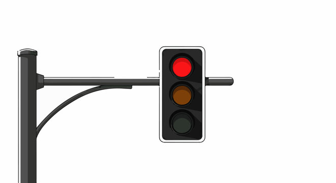 A signal light with red illuminated, mounted on a dark pole