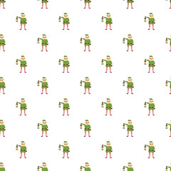 Obraz premium Christmas elf character wearing a green costume and striped socks holding a lit lantern