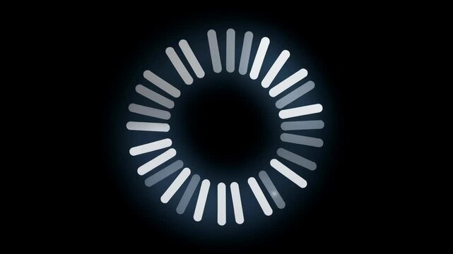 Abstract glowing circular loading icon on black background with smooth gradient bars in motion