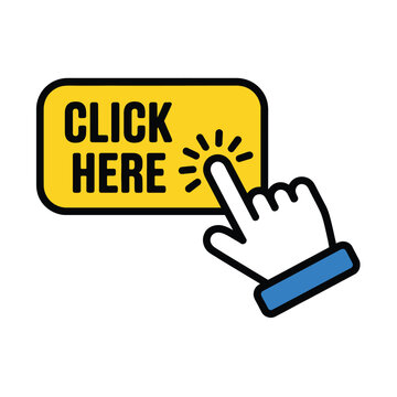 Click here button illustration ai icon featuring hand cursor interaction, call to action design, website navigation, user interface elements, digital marketing, web promotion, and online engagement co