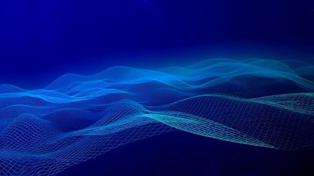 Abstract digital blue wave mesh background representing technology innovation data flow and futuristic design
