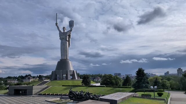 Mother Ukraine monument in Kyiv cityscape