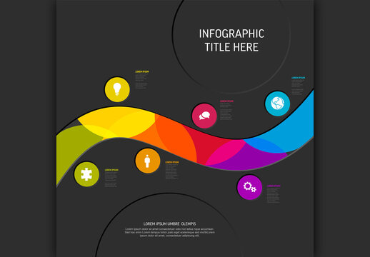 Colorful Infographic Timeline Template with Wavy Path on Dark Background