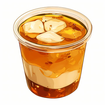 Delicious Layered Dessert Drink with Iced Jelly and Creamy Toppings in a Transparent Cup