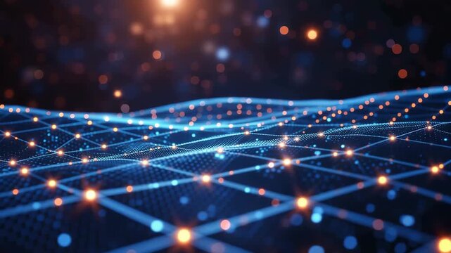Abstract wave blue network background, glowing dot particles