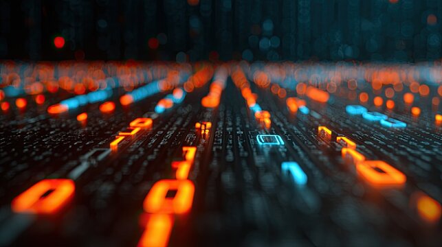 Abstract Digital Binary Code Flowing Data Stream.