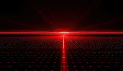 Fototapeta premium Futuristic red grid landscape with glowing horizon