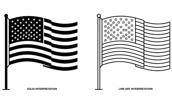 American flag waving independence day usa graphic designs solid line art