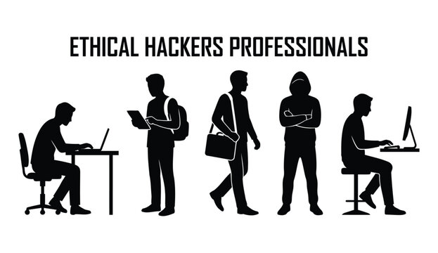 Ethical hackers professionals silhouette set