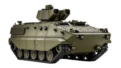 Olive green armored personnel carrier with twin missile launchers © Andrei