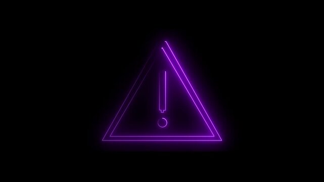 Neon warning attention pink color icon animation with black background