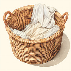 Obraz premium Woven Basket Filled with Clean White Fabrics, Ideal for Home Organization and Decor