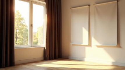 Fototapeta premium Sunlit Room with Blank Canvases Ready for Artistic Expression and Interior Design Inspiration