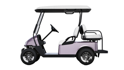 Light purple golf cart with white seats and roof © Andrei
