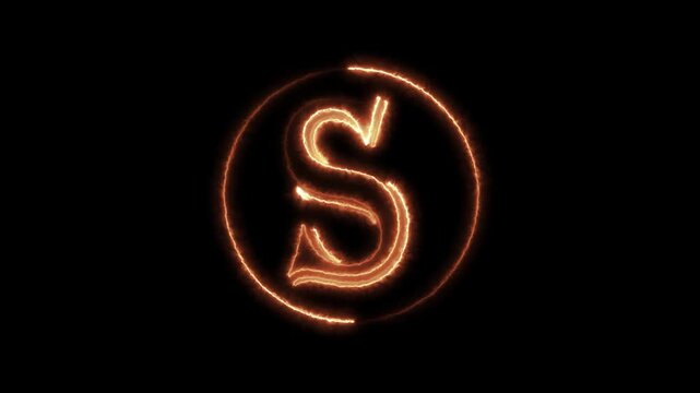 Dynamic fire animation of letter s with glowing flames and sparks