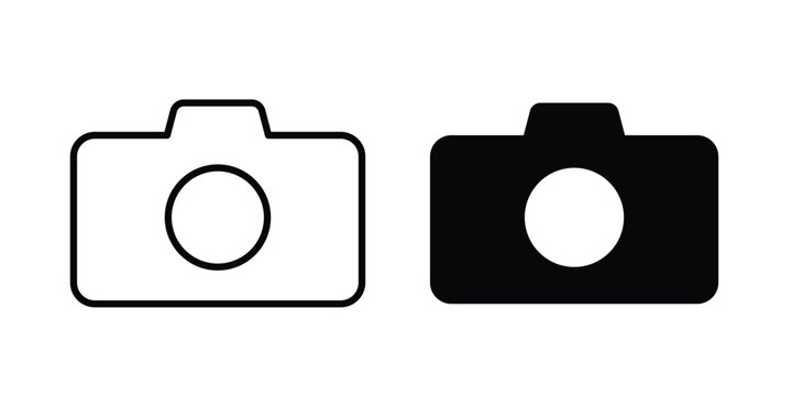 Camera button icon clipart and thin stroke versions pack