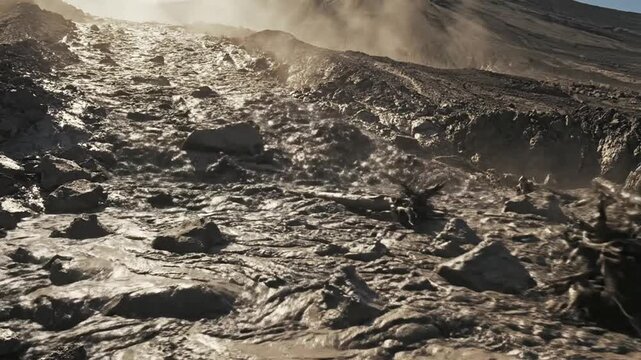 Volcanic Mudflow Surges Down Destructive Mountain Slopes