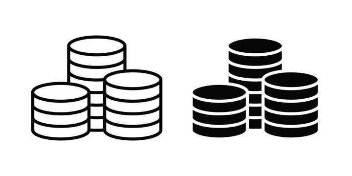 Coins stack icon clipart and thin stroke versions pack