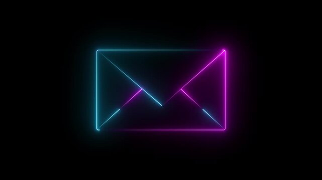 Neon navy blue and pink color massage icon animation on black background.  4k videon.