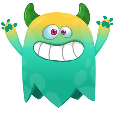 Fototapeta premium Cartoon cute and funny monster character design with scary face expression waving hands . Vector illustration. For Halloween party decoration design
