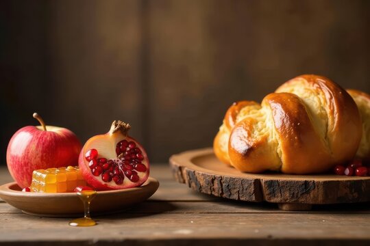 Aromatic Baked Bread, Honeycomb Sweetness, Juicy Pomegranate Seeds, and a Crisp Apple A Festive Table Setting