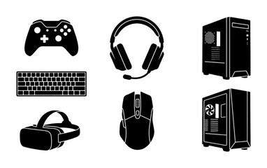 Gaming Gear Set PNG gamepad keyboard headset VR goggles mouse computer tower © Pnghub10
