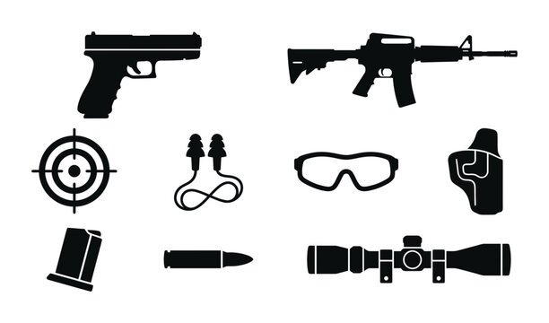 Firearm Accessories Set PNG gun scope earplugs holster