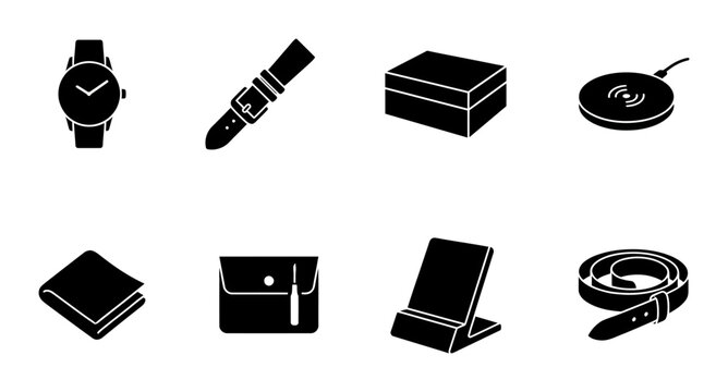 Accessory Icons Set PNG watch strap box wireless charger wallet stand belt