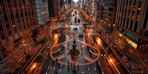Fototapeta premium Aerial view of midosuji street in osaka at dusk with christmas lights