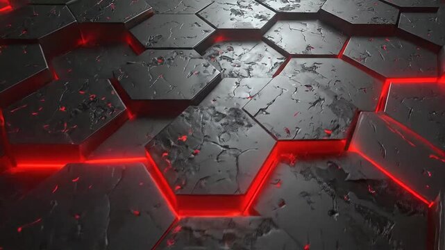 A dark metallic hexagonal pattern with glowing red light underneath