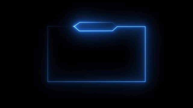 Neon blue color replay Frame with black background. Neon frame animation with neon box frame.