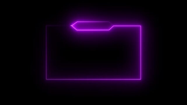 Neon violet color replay Frame with black background. Neon frame animation with neon box frame.