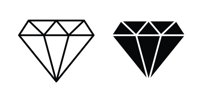 Gemstone icon clipart and thin stroke versions pack