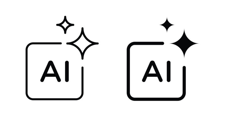 Generative Ai icon clipart and thin stroke versions pack