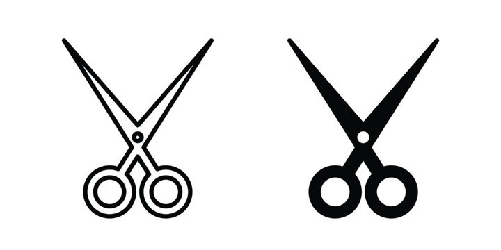 Hairdresser scissors icon clipart and thin stroke versions pack