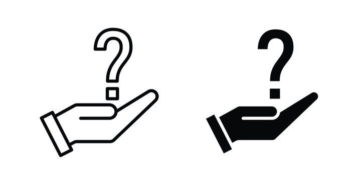 Hand holding question mark icon clipart and thin stroke versions pack