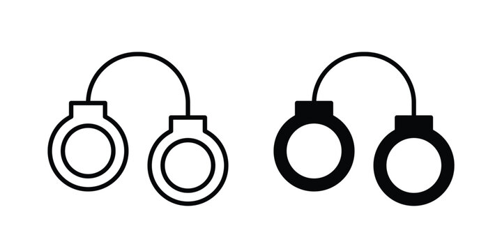 Handcuffs icon clipart and thin stroke versions pack
