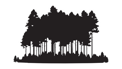 Forest landscape silhouette with pine trees on transparent background vector. © Sara Studio