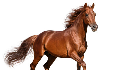 Brown horse with flowing mane and tail running © Andrei