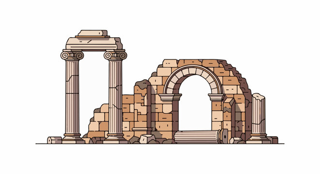 Ancient stone ruins with classical columns and arched doorway