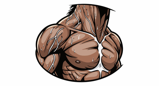 Stylized illustration of a muscular, sweaty human torso