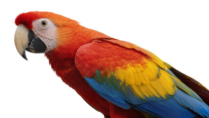 Fototapeta premium Scarlet Macaw parrot with vibrant red yellow, and blue feathers